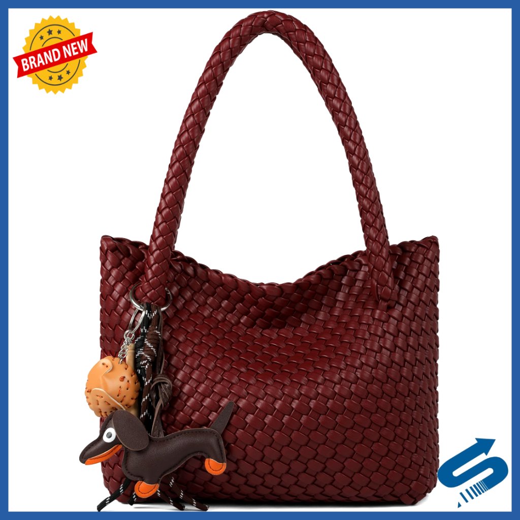 Woven Vegan Leather Tote And Clutch Set Boho Chic Travel Bag With Magnetic